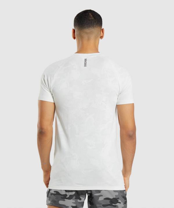 Panske Tricka Gymshark Geo Seamless Biele Svetlo / Siva | SM4786012